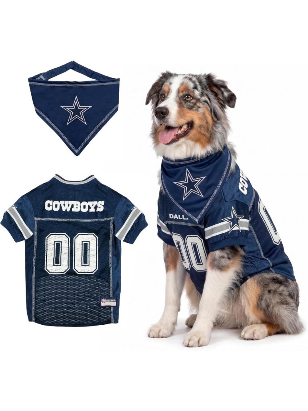 NFL Dallas Cowboys Dog Jersey & Tie Bandana, Medium, Breathable Mesh Pet Apparel
